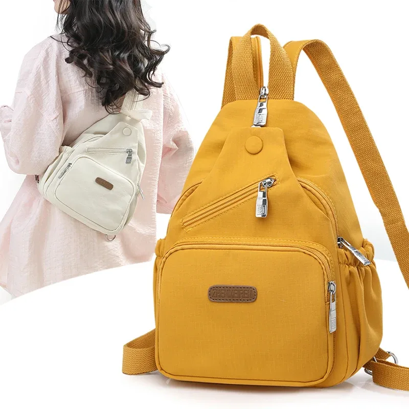 sac de poitrine en nylon imperméable pour femmes, sac à dos à bandoulière à la mode, sac à bandoulière de voyage léger à poche pour un usage quotidien