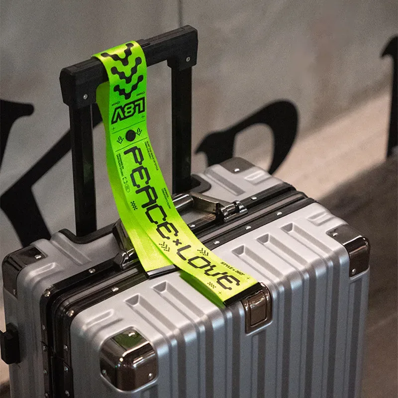 étiquette de bagage chase peace love a81, sangle d'identification de valise vert fluorescent, étiquette anti-perte pour valise d'avion