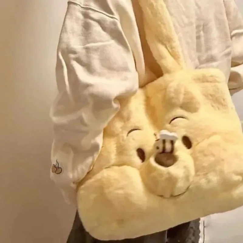 sac à bandoulière kawaii en peluche multi-styles, mignon winnie l'ourson, sac à main ours de dessin animé, grande capacité, sac bandoulière pour filles