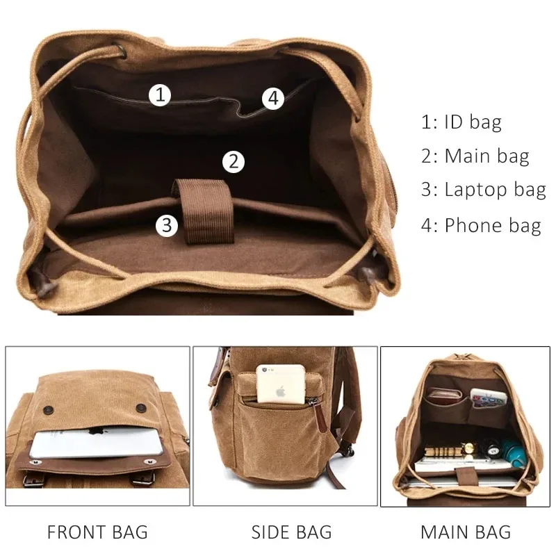 sac à dos en toile vintage pour ordinateur portable pour hommes et femmes, sacs à dos de voyage, antivol, école, mode