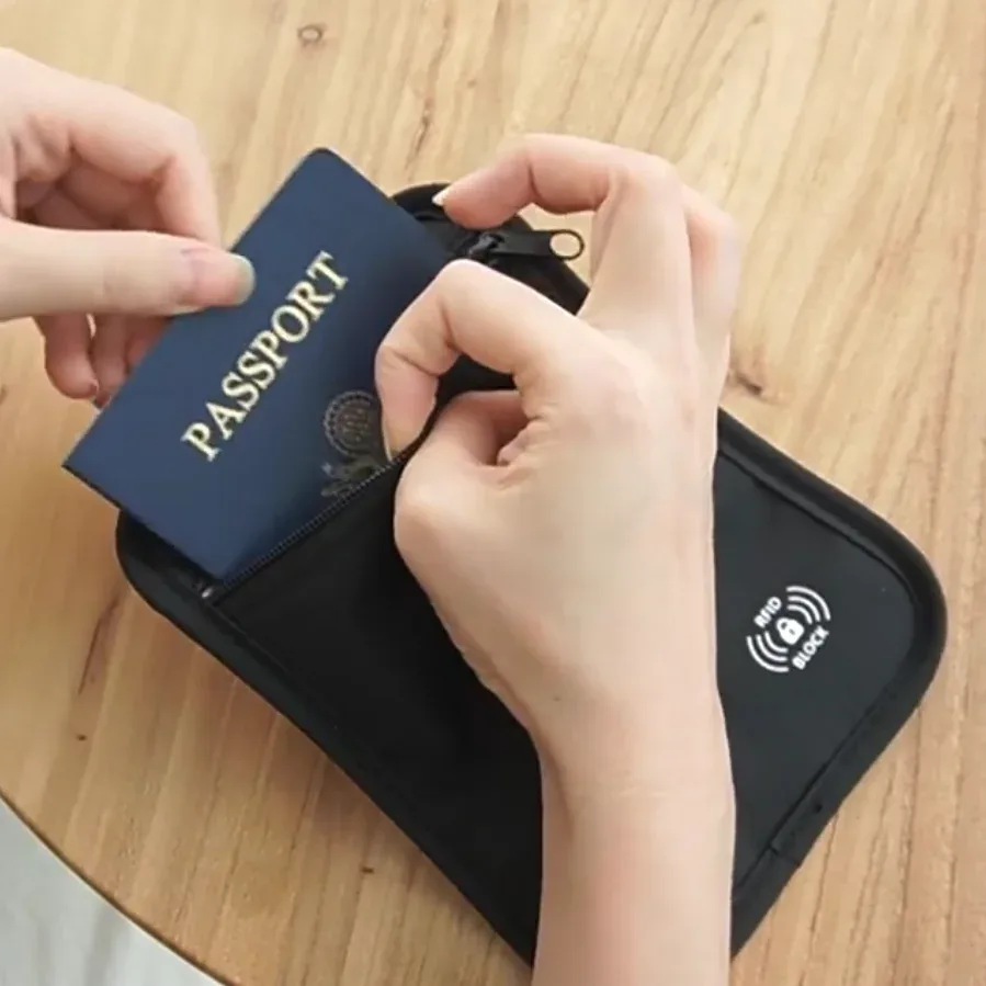 portefeuille de voyage rfid antivol pour cartes et passeports, pochette pour clés, sac de rangement pour téléphone, étui à cartes avec blocage rfid et crochet de verrouillage pour hommes et femmes