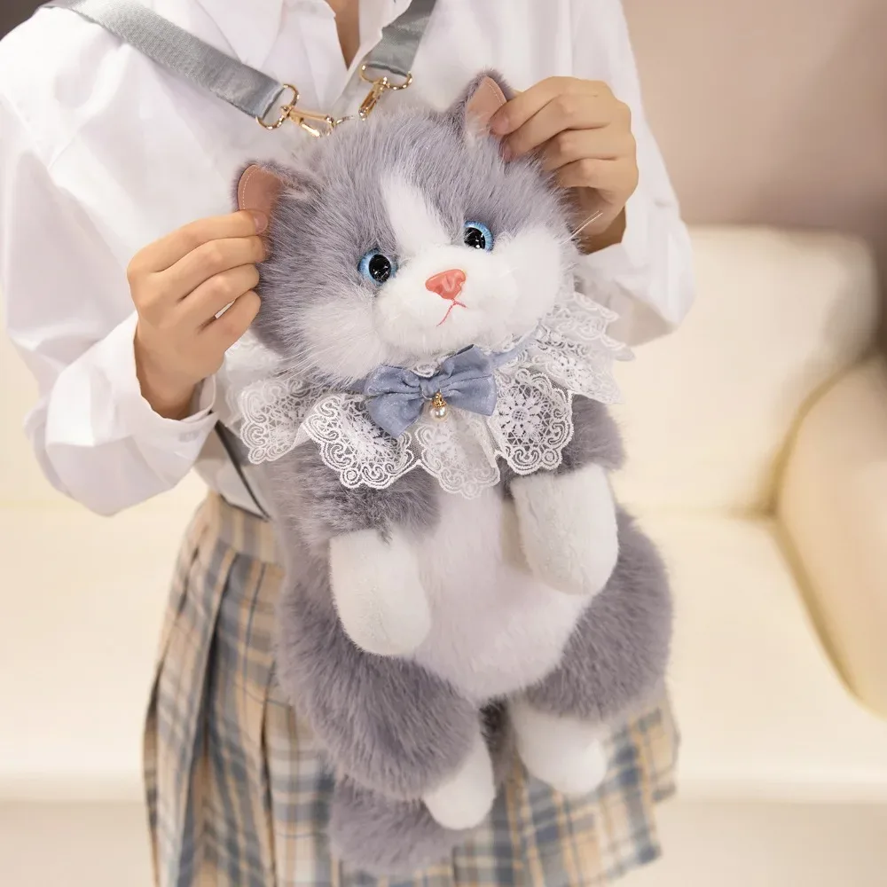 sac à dos super réaliste pour chat, simulation de marionnette, animaux en peluche mignons, sacs d'école pour chat, sac de rangement de voyage pour animaux de dessin animé