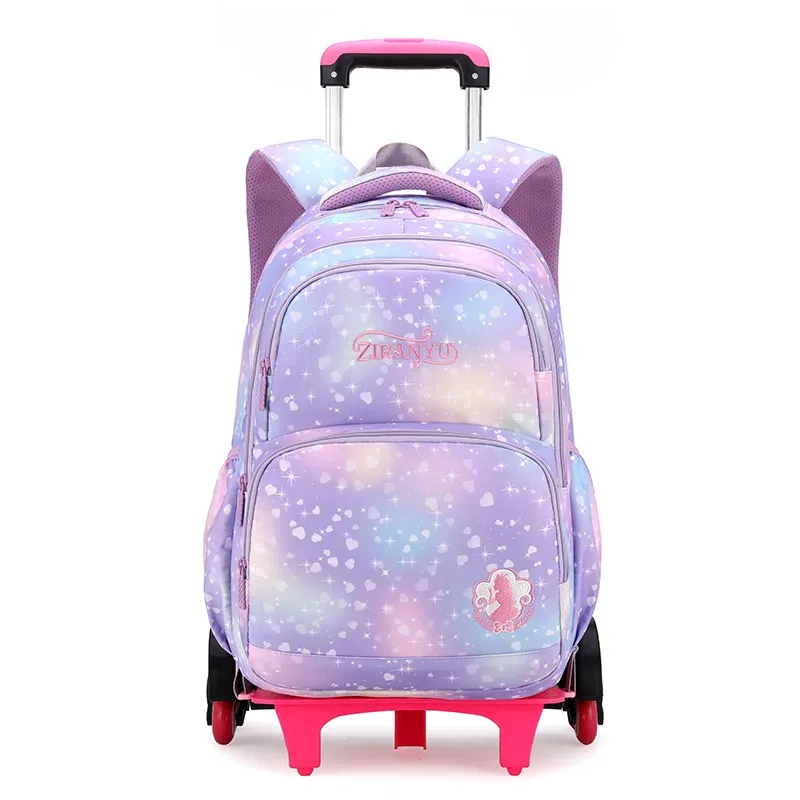 sac à dos pour enfants avec roulettes sacs d'école pour filles sac à roulettes mignon cartable princesse sac à dos à roulettes sacs à livres pour enfants