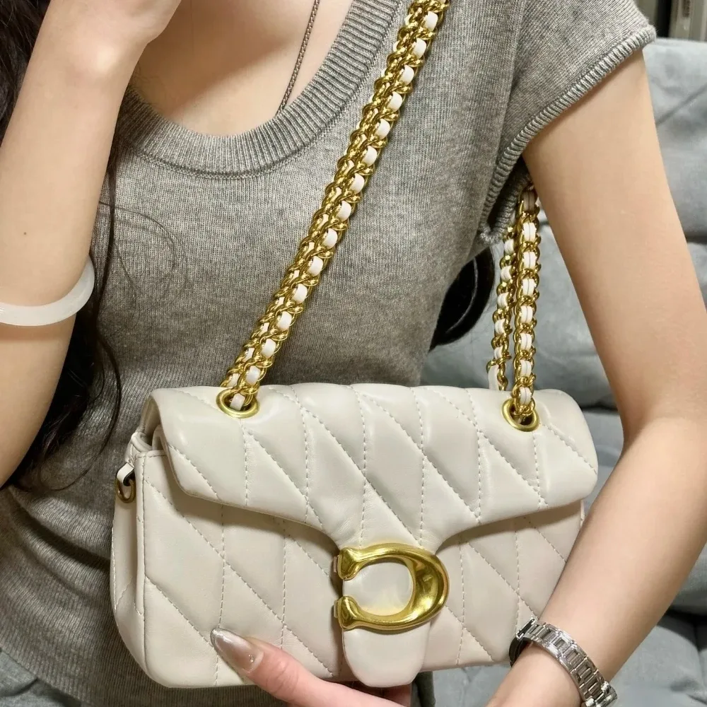 Sac à bandoulière femme 2026, en cuir synthétique matelassé losanges, petit sac à chaîne métallique dorée, tendance quotidienne