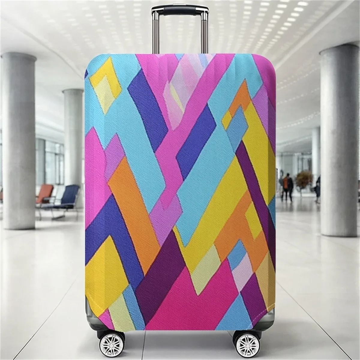 housse de protection pour bagages à motif géométrique contrasté, adaptée aux housses de bagages de 18 à 32 pouces, gants de protection pour poignée de bagage, tra