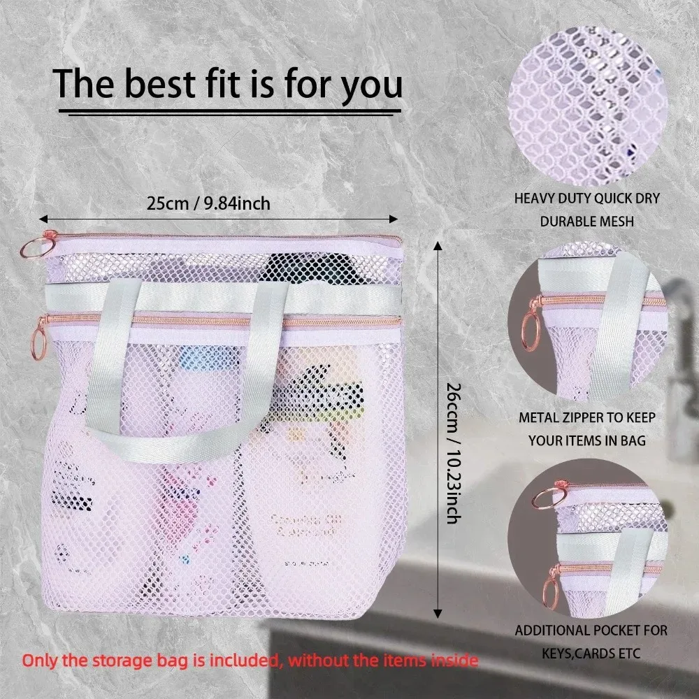 sac de plage en maille portable, sac de douche transparent multifonctionnel, sac à cosmétiques, organisateur de produits de toilette, pochette de rangement, sac de lavage de voyage, natation