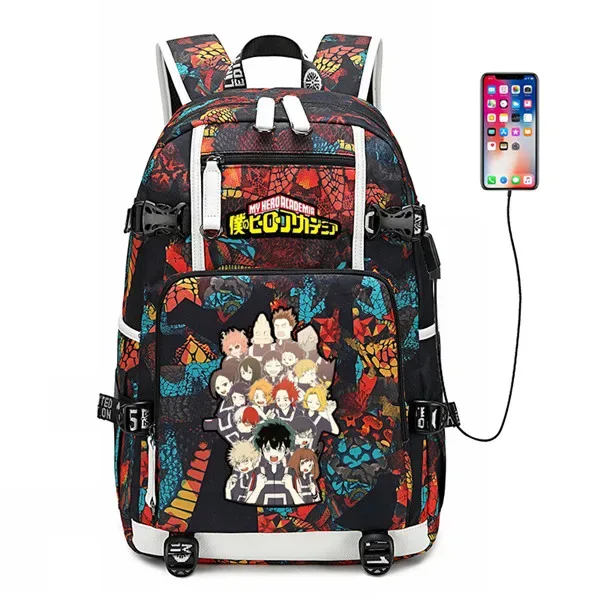 sac à dos de voyage grande capacité mha, sacs d'école imperméables pour garçons, sac à dos pour ordinateur portable avec chargement usb, sac à dos oxford pour cosplay