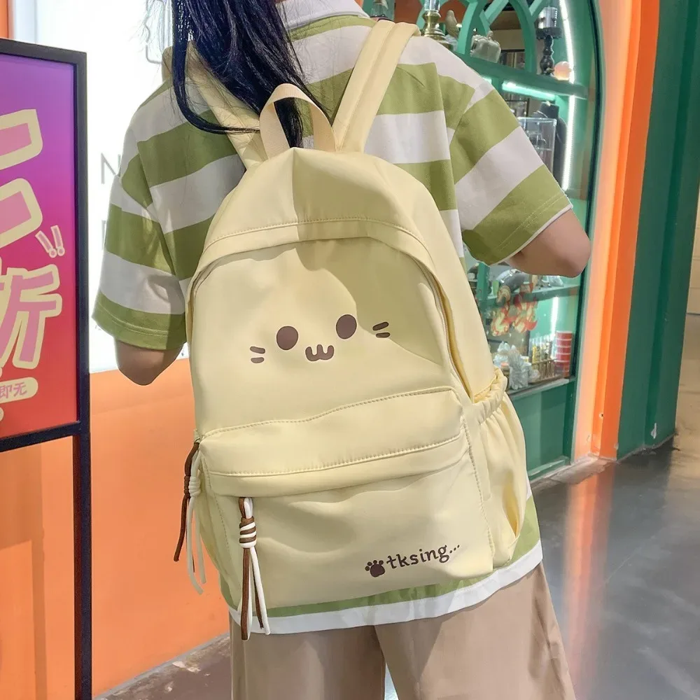sac à dos de voyage imprimé mignon et tendance, en nylon, couleur unie, sac d'école pour étudiants, multi-poches, grande capacité, sac à dos pour ordinateur portable