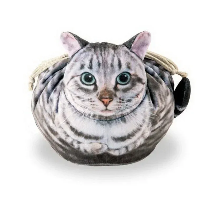 sac de rangement cosmétique en forme de chat, pochette de rangement de maquillage/soin de la peau de taille de voyage mignonne avec fermeture à cordon, sac cadeau pour les amoureux des chats