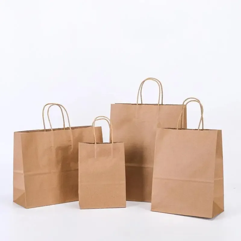 sacs cadeaux en papier kraft avec poignée torsadée, sacs fourre-tout épais et réutilisables pour le commerce de détail, à emporter, pour boulangerie, fête, emballage cadeau, 50 pièces