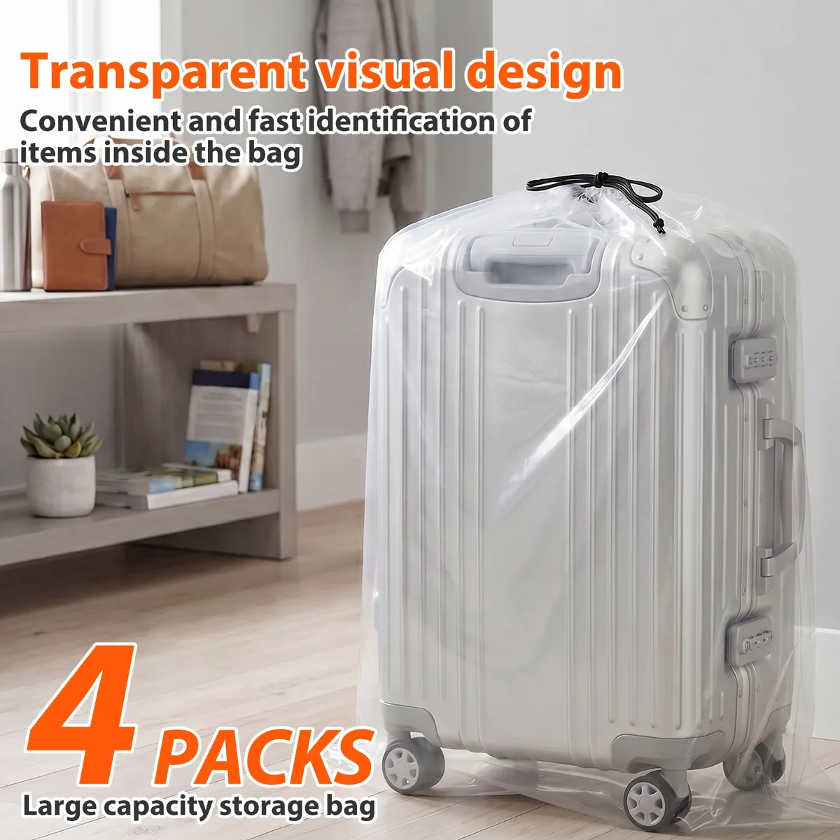 lot de 4 housses de protection transparentes pour valises avec cordon de serrage, sacs de rangement pour bagages, organiseurs de couvertures et de couettes, accessoires de voyage