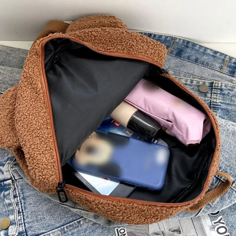 sac à dos décontracté en peluche brodé personnalisé en forme d'ours en peluche, idéal pour l'école, les sorties quotidiennes et les cadeaux