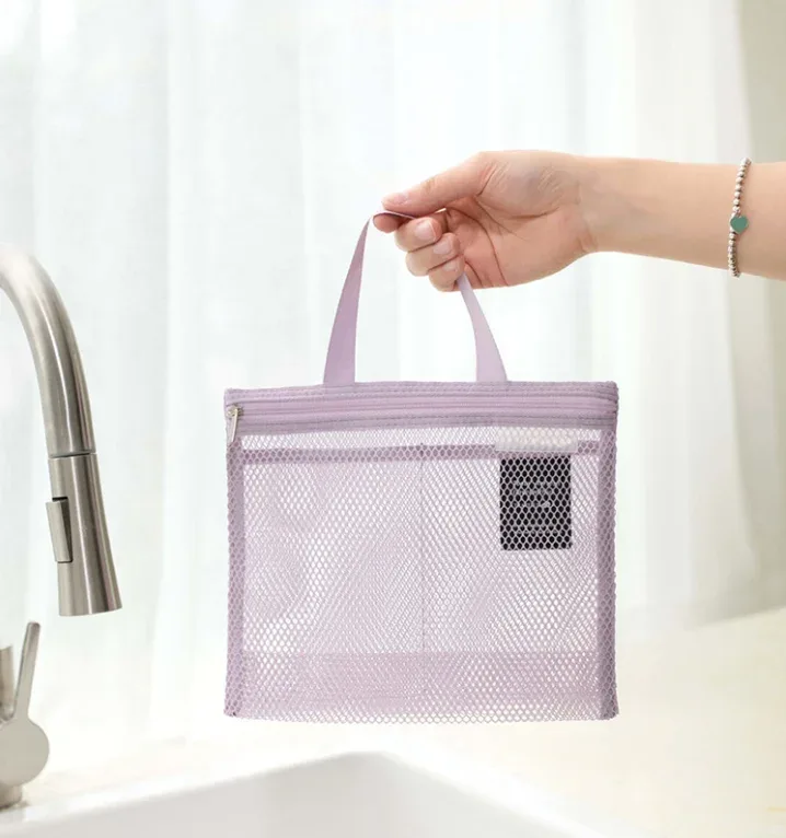 sac de maquillage portable de voyage, sac de rangement en maille pour salle de bain et fitness, nouveau modèle de trousse de toilette pour articles divers