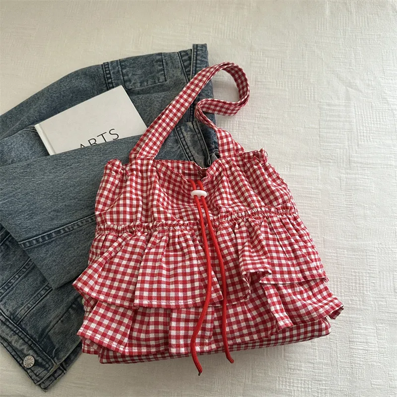 sac fourre-tout à volants pour femmes, sac à main à cordon de serrage, sacs à bandoulière en toile à la mode sacs coréens de grande capacité bolsos de mujer