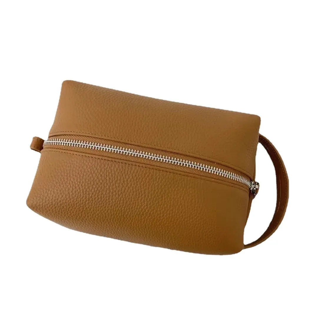 trousse de toilette en cuir de vachette pour femme, lettres personnalisées gratuites, grande capacité, cuir véritable, sac cosmétique portable de voyage, haute qualité