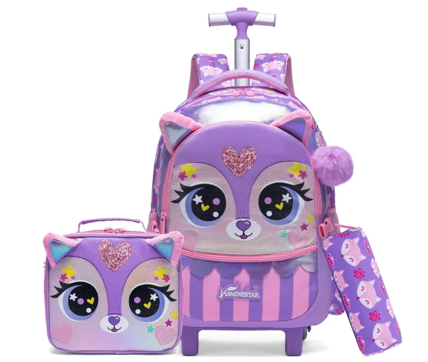 sac à dos de voyage pour enfants, sac à dos d'école à roulettes pour filles, bagages de voyage 3 en 1, valise 
