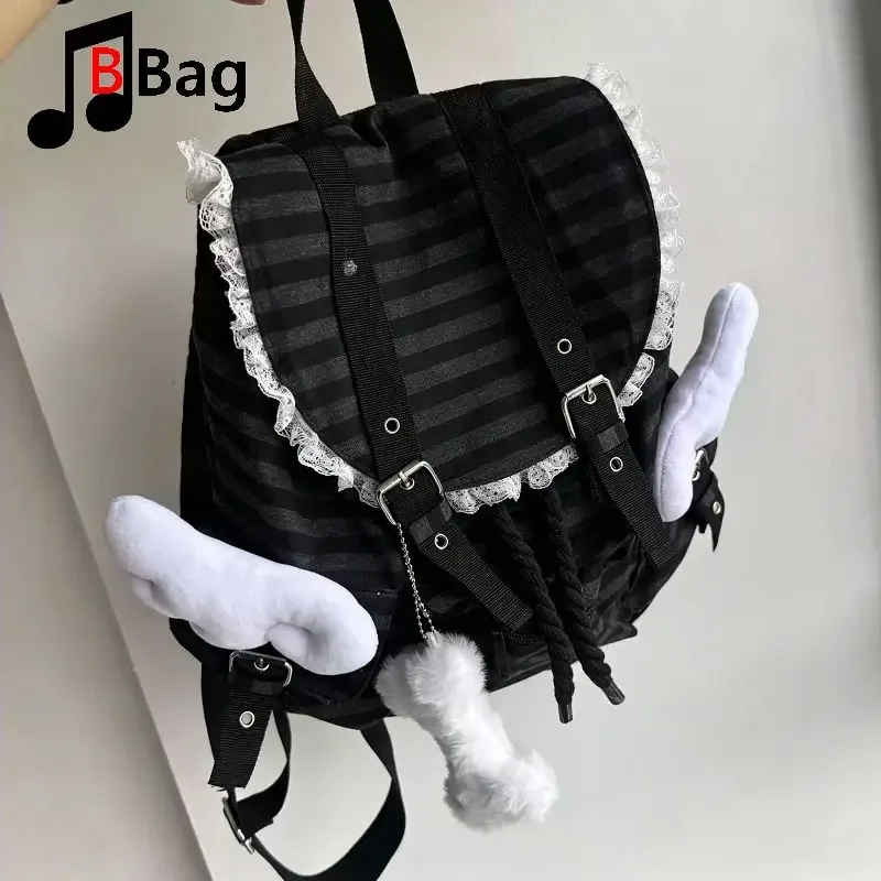 sac à dos y2k millenium tendance et cool, style coréen à rayures, design de niche pour fille alternative, sac à dos décontracté avec ailes d'ange et lapin, pour femme