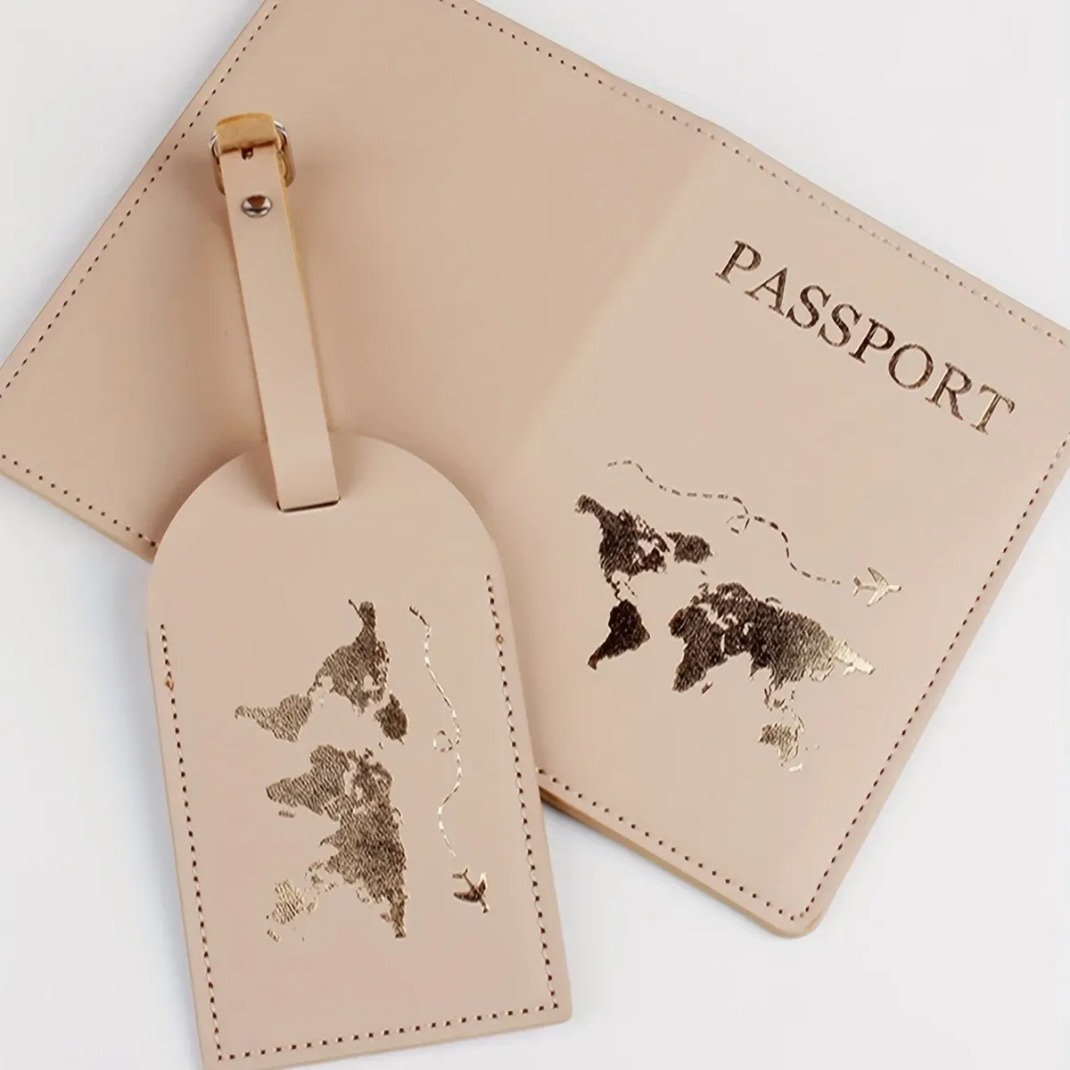 2 pièces/ensemble couverture de passeport étiquette de valise de bagage avec nom carte d'identité anti-perte portefeuille en cuir pu accessoires de voyage pour les couples de vol