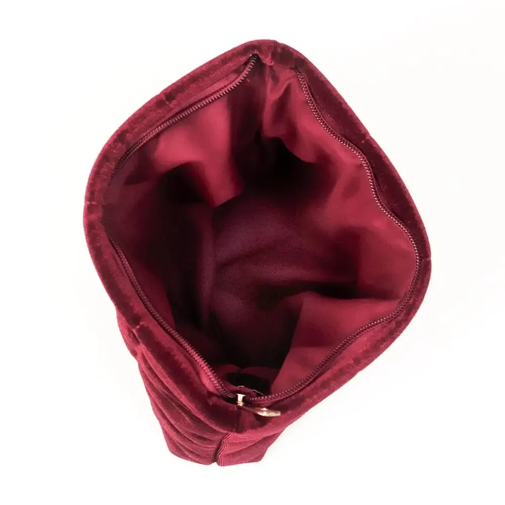 sac à cosmétiques portable en velours, sac de rangement matelassé à fermeture éclair de couleur unie, trousse de toilette de voyage légère de grande capacité