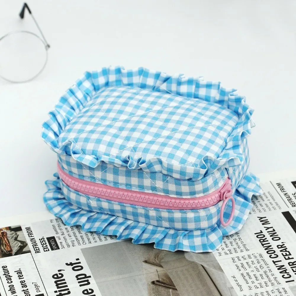 trousse de maquillage portable, design matelassé, motif à carreaux, sac de rangement pour pinceaux de maquillage, multifonctionnel avec fermeture éclair, trousse de toilette de voyage