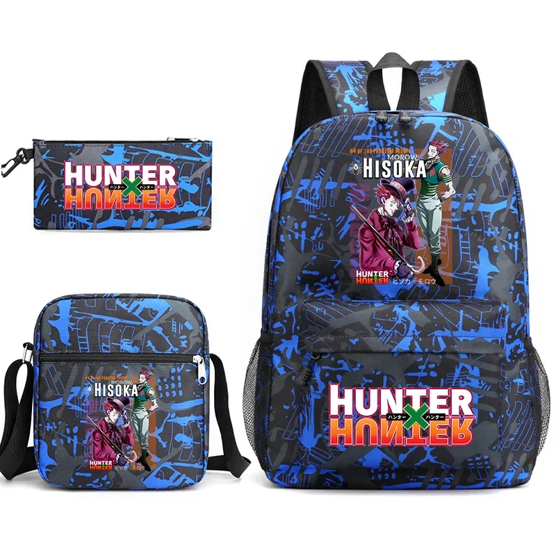 sac à dos d'étudiant imprimé hunter x hunter, sac à bandoulière décontracté, trousse à crayons, ensemble 3 en 1 pour garçons et filles, école