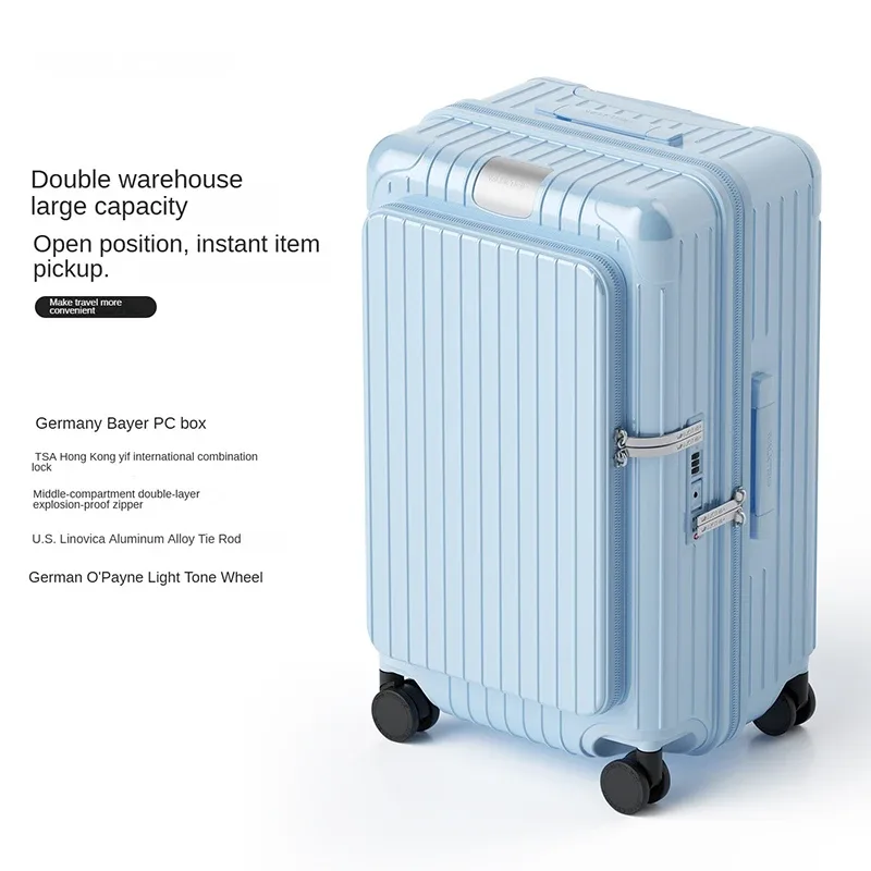 valise à ouverture frontale ko-ku avec fermeture éclair anti-explosion, valise à roulettes 20/24/26 pouces, grande capacité, valise de voyage, sac de cabine
