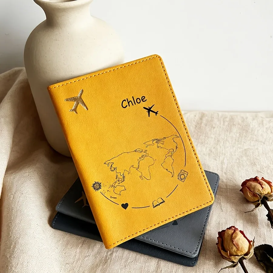 porte-passeport de voyage personnalisé avec texte - cuir synthétique léger, fermeture à bouton-pression, intérieur non doublé