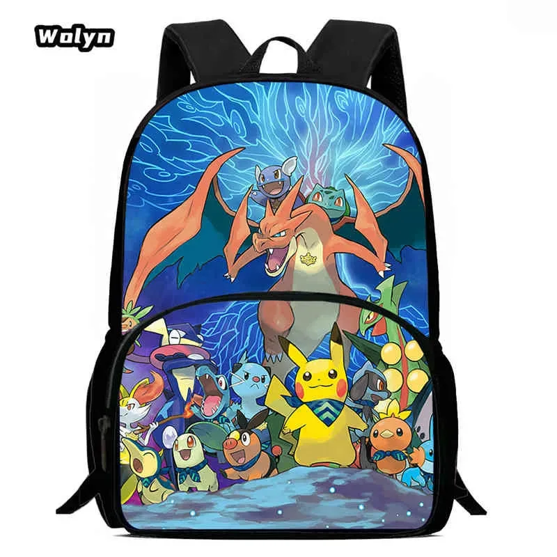 sac à dos scolaire pour enfants avec poche avant pour les 6-10 ans, sac d'école imprimé anime pokermom de grande capacité pour garçons et filles