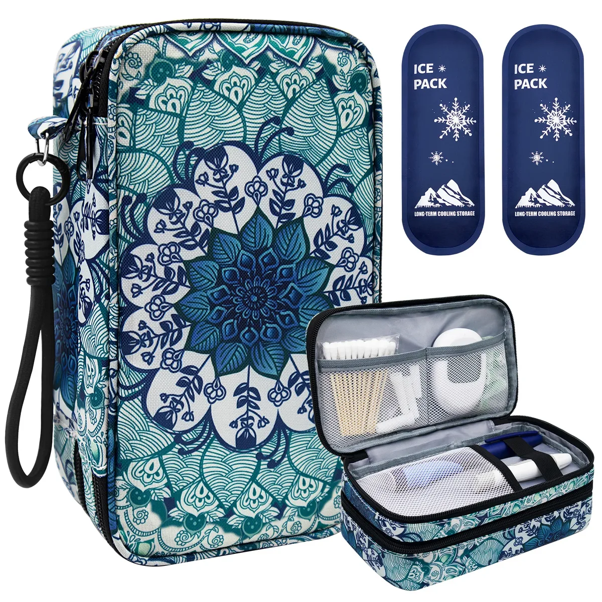 sac isotherme à insuline avec sacs de glace, organisateur de médicaments de voyage pour le diabète, mallette de rangement double couche