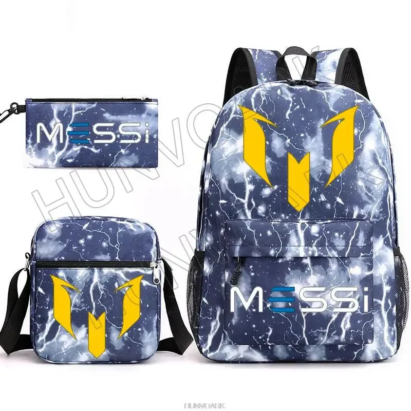 sac à dos super stars messi pour enfants, football, école, voyage, ordinateur portable, adolescents, étudiants, femmes, hommes, 3 pièces