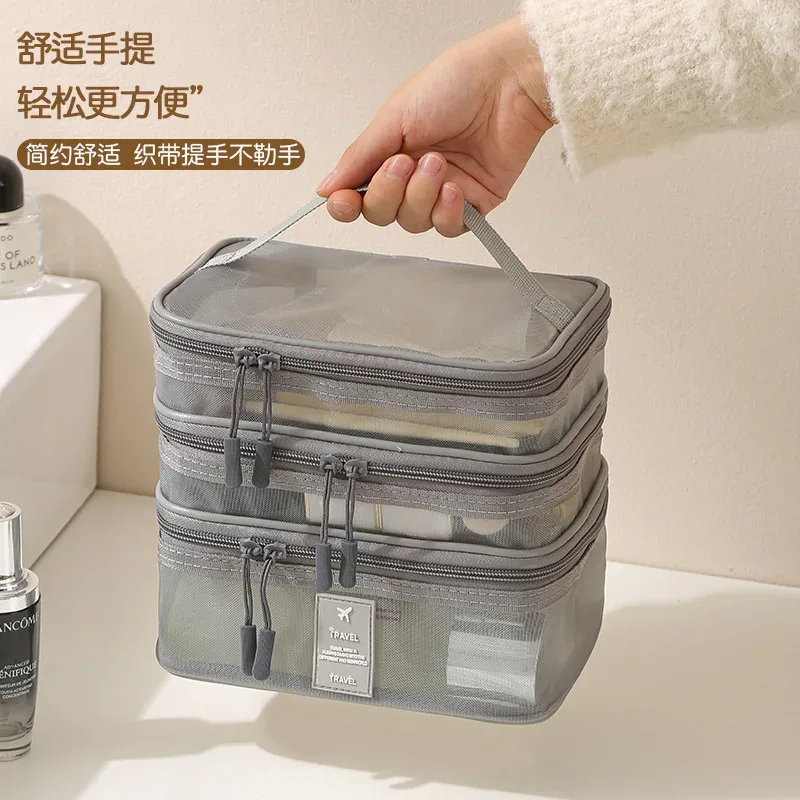 nouvelle trousse de maquillage multifonctionnelle de voyage, sac de rangement portable pour cosmétiques, grande capacité, sac de toilette en maille transparente, trousse de maquillage