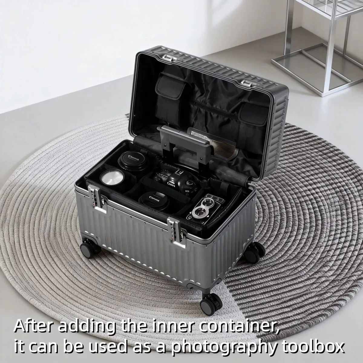 valise à ouverture par le haut 18 pouces, bagage à main pour voyageur photographe, bagage à roulettes en matériau pc avec cadre en alliage d'aluminium et serrure tsa