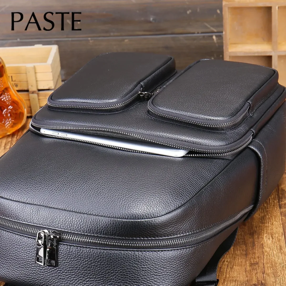 sac à dos simple en cuir de vache pour homme, noir, grande capacité, nouveau style, 15.6 pouces, pour le travail au bureau