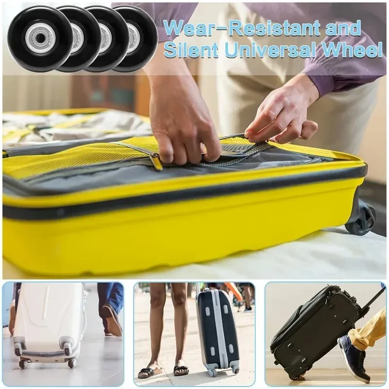 4 roues de remplacement pour valise 50x18mm, kit de réparation de roues de valise en caoutchouc, roues de valise robustes de remplacement (noir)