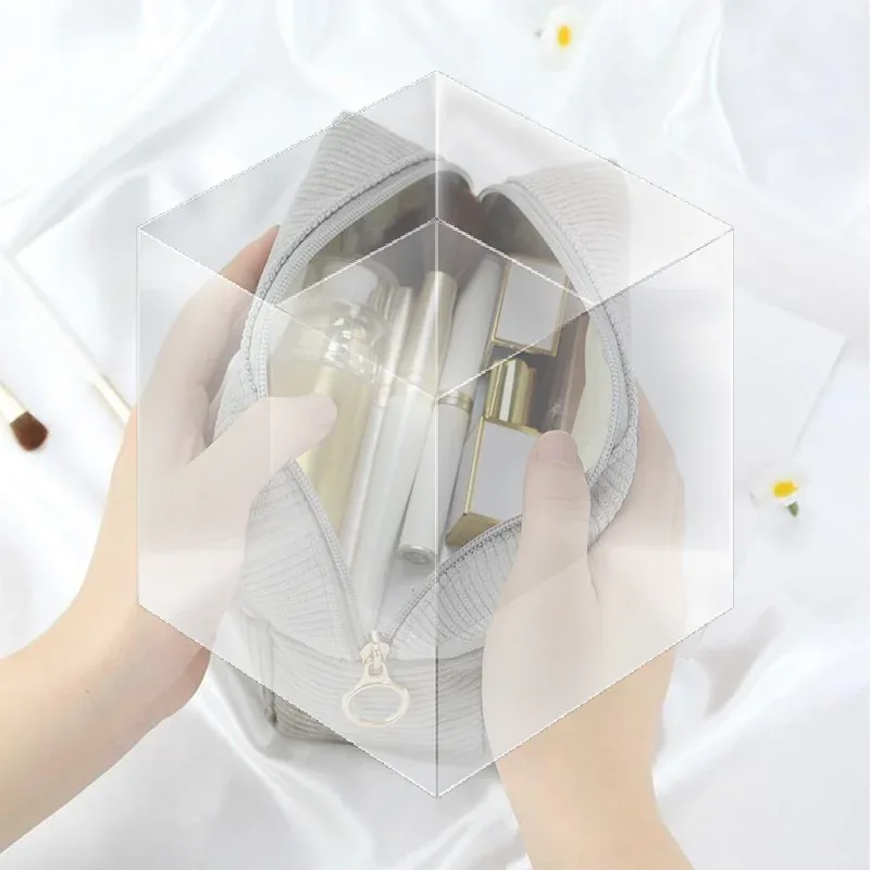 trousse de toilette de voyage en velours côtelé, organiseur de cosmétiques avec pochette pour serviettes hygiéniques, design mignon pour femmes