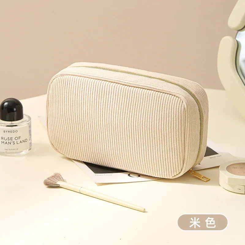 nouvelle trousse de maquillage minimaliste en velours côtelé, grande capacité, sac de rangement pour cosmétiques de voyage, trousse de maquillage pour femmes