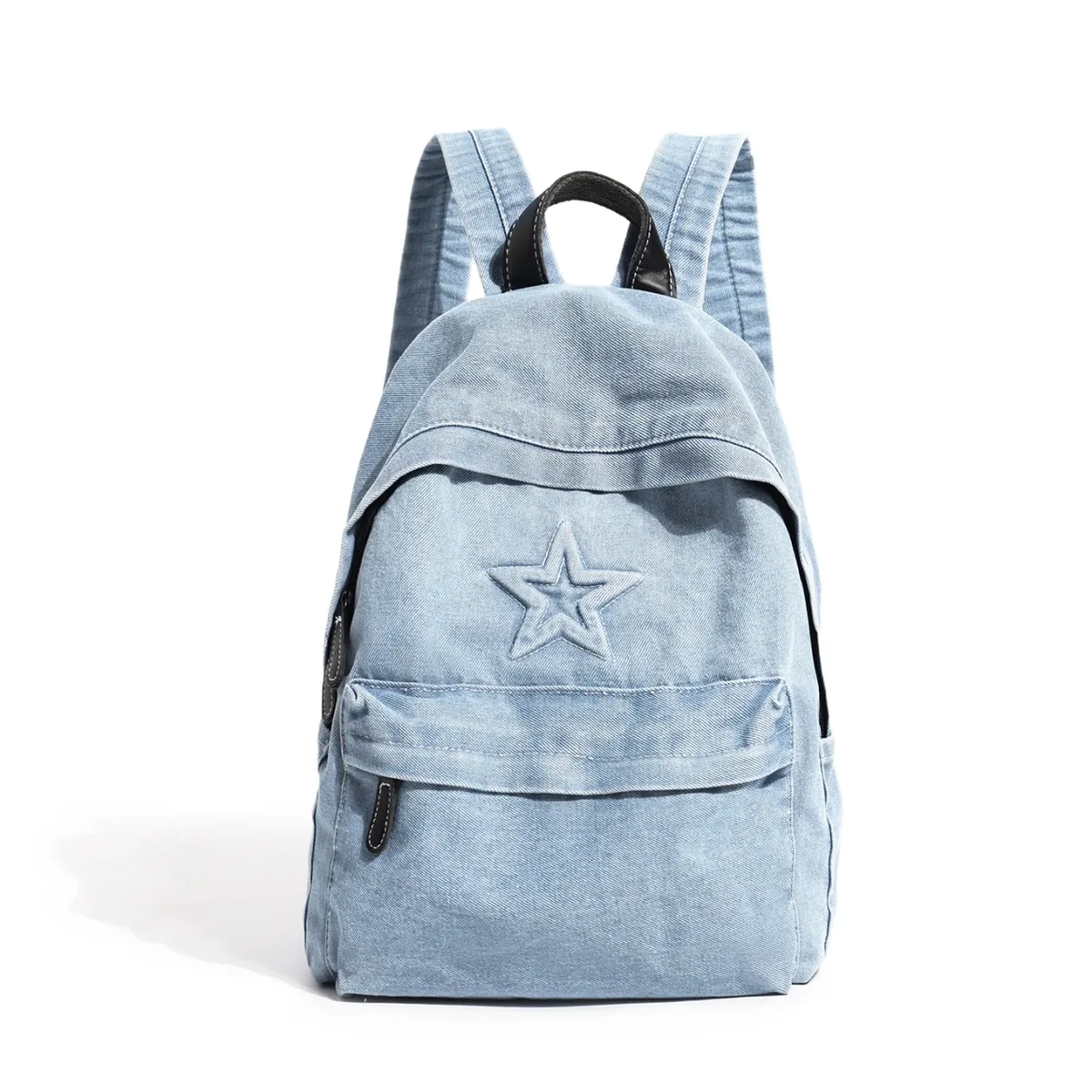 sac à dos en jean délavé vintage avec broderie étoile, style y2k vieilli, mignon, pour adolescents et étudiants, idéal pour l'école, le quotidien et les activités de plein air