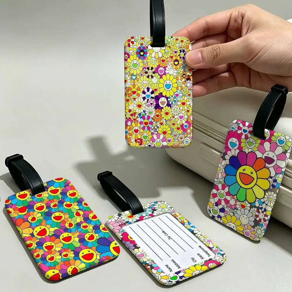 étiquette de bagage en pvc imperméable t-takashi murakami avec carte d'information, étiquette d'identification anti-perte pour bagages, sac à dos scolaire