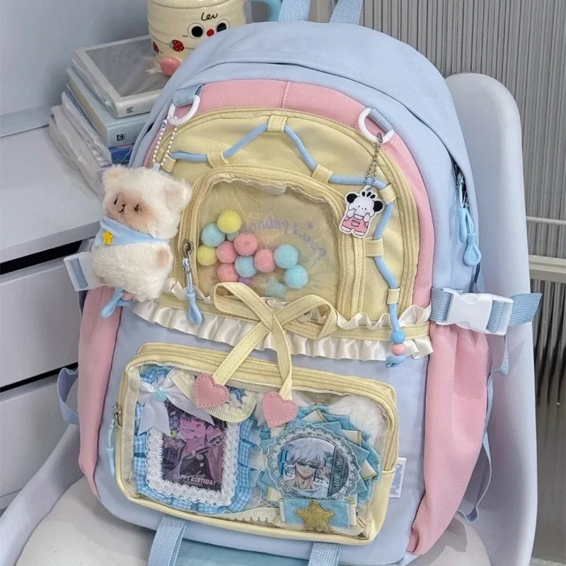 sac à dos ita transparent italife dopamine anmie pour femme, idéal pour la rentrée scolaire, style japonais, avec grandes volants et nœuds pour l'affichage des badges h259