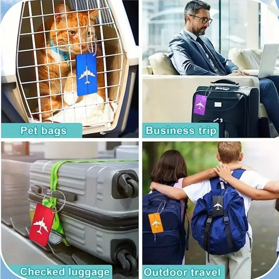 étiquette de bagage de voyage en alliage d'aluminium, étiquette suspendue pour valise, avion avec nom, cartes d'identité, accessoires de voyage anti-perte, 5 pièces