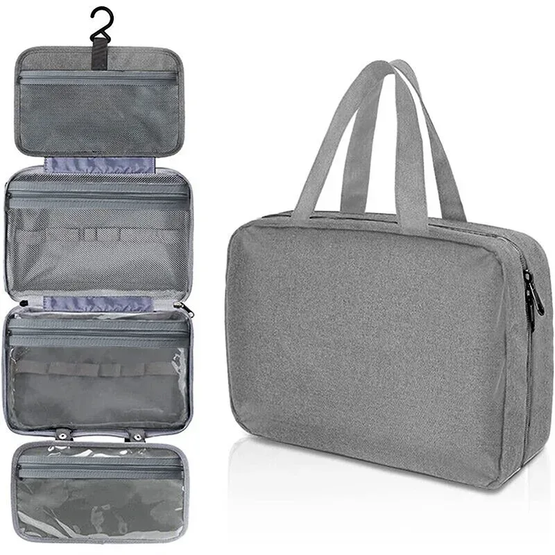 trousse de toilette à crochet suspendu étanche, grand sac à main pliable, voyage, maquillage, cosmétiques, rasoir, étui de rangement, fournitures de salle de bains