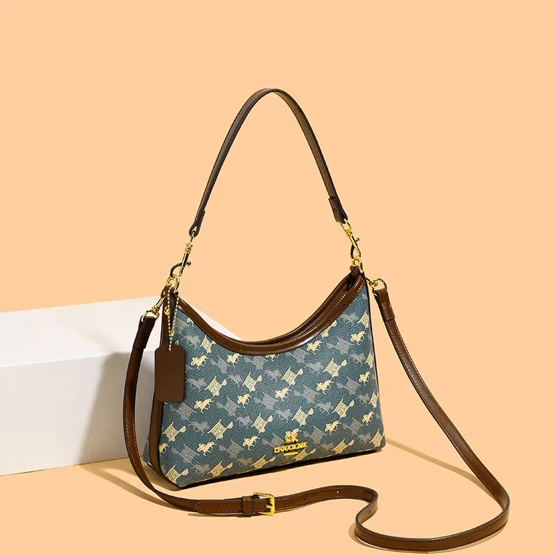 Sac à bandoulière de style français à imprimé floral tendance, grande capacité, sac à main pour femme, matériau PU, sac à bandoulière rétro