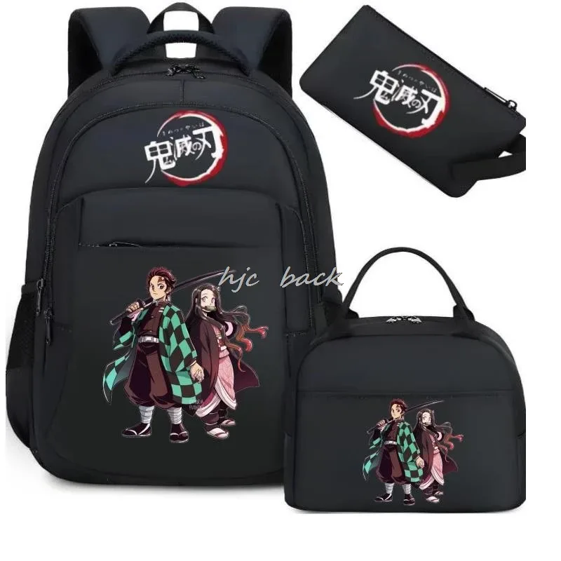 lot de 3 sacs à dos kamado nezuko demon slayer camouflage avec sac à déjeuner pour adolescents, sacs d'école pour étudiants, ensemble de voyage décontracté