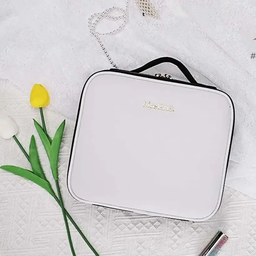 éclairage de maquillage à trois vitesses, trousse de maquillage de grande capacité, étui de maquillage, miroir plein écran, sac de rangement de maquillage de voyage portable