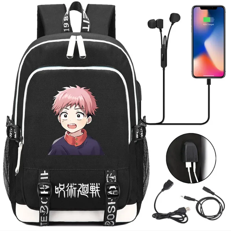 jujutsu kaisen anime sacs à dos adolescents livre cartable unisexe mode usb port de charge ordinateur portable voyage épaule en plein air mochila