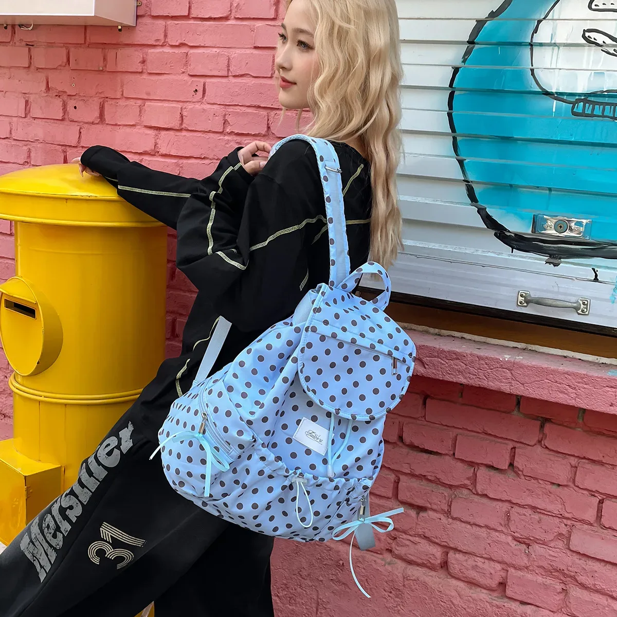 sac à bandoulière à pois au design original, nouveau style coréen 2025, sac de voyage décontracté en nylon pour femme, sac à dos pour les trajets quotidiens et les sorties