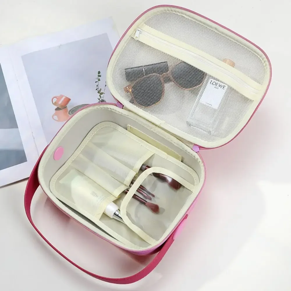 sac cosmétique simple en pu imperméable avec poignée, sac fourre-tout carré portable, couleur bonbon, grande capacité, sac de rangement pour articles de toilette, voyage