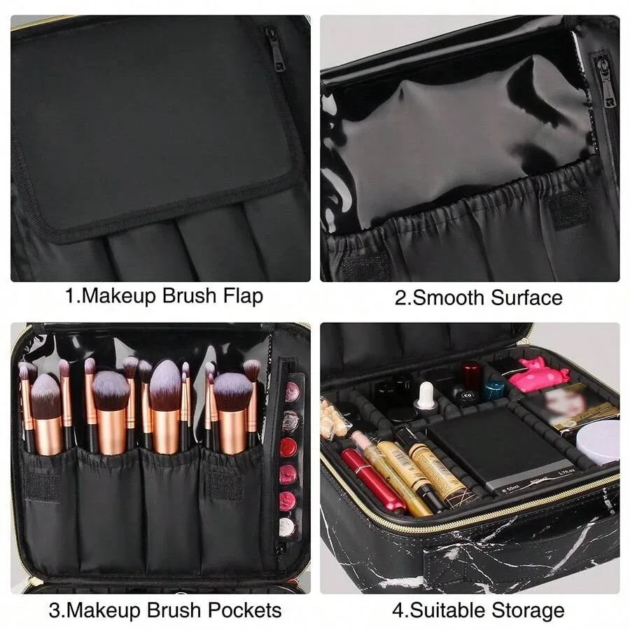 sac de rangement cosmétique professionnel en pu imperméable, sac à main de maquillage, sac de voyage, trousse de maquillage, bureau d'évaluation, marbre