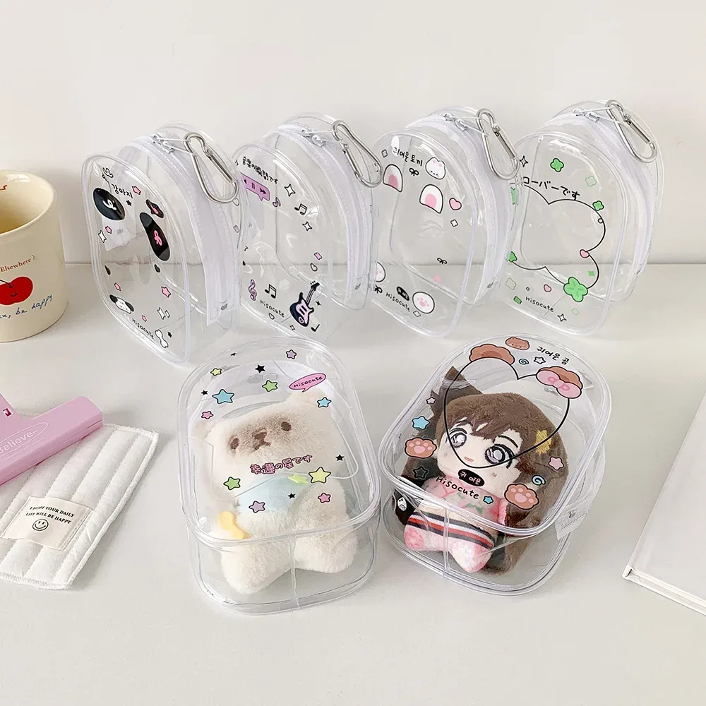 dessin animé pvc trèfle à quatre feuilles figurine poupée sac de rangement transparent mignon fille sac à dos pendentif porte-clés affichage poupée sac portefeuille