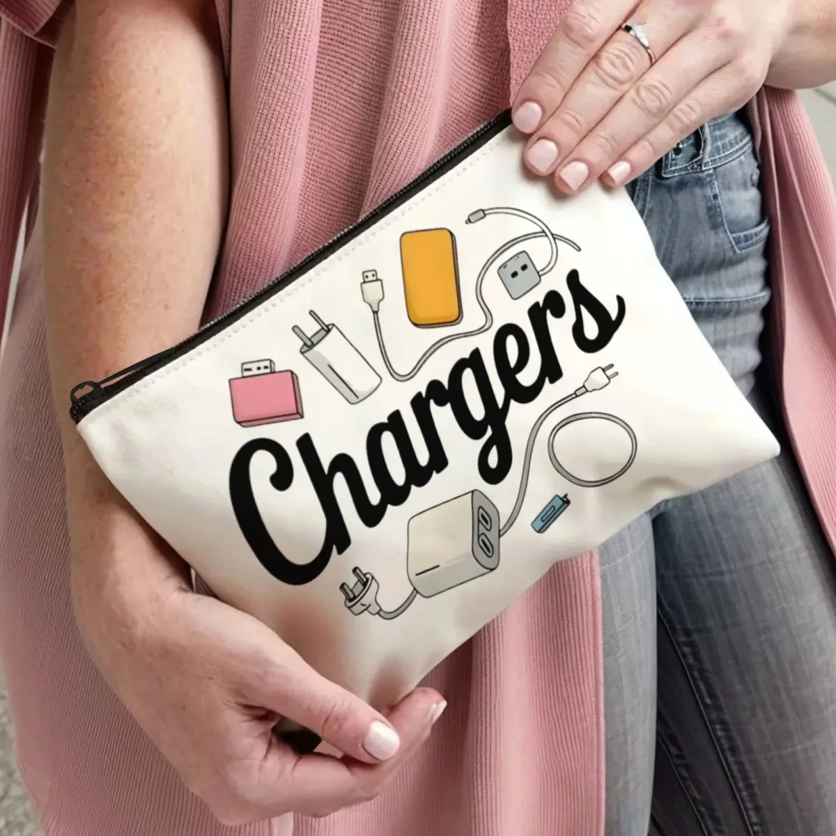 chargeurs accessoires électroniques sac de rangement câbles de dessin animé batterie externe et icônes usb imprimer organisateur de voyage pochette pour équipement de chargement
